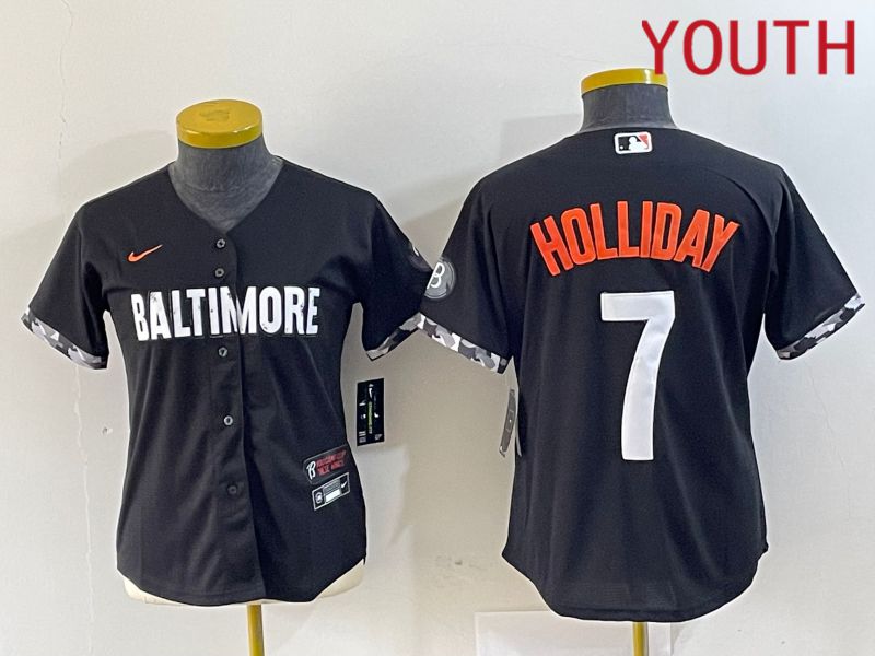 Youth Baltimore Orioles 7 Holliday Black City Edition Nike 2024 MLB Jersey style 1